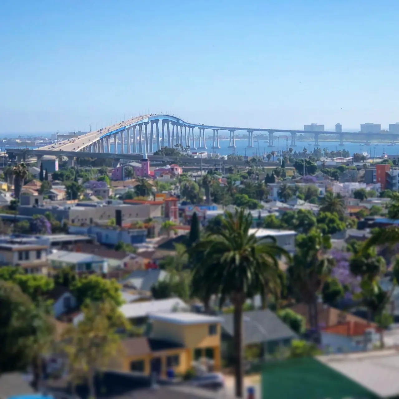 Coronado Bridge above the surrounding neighborhood.