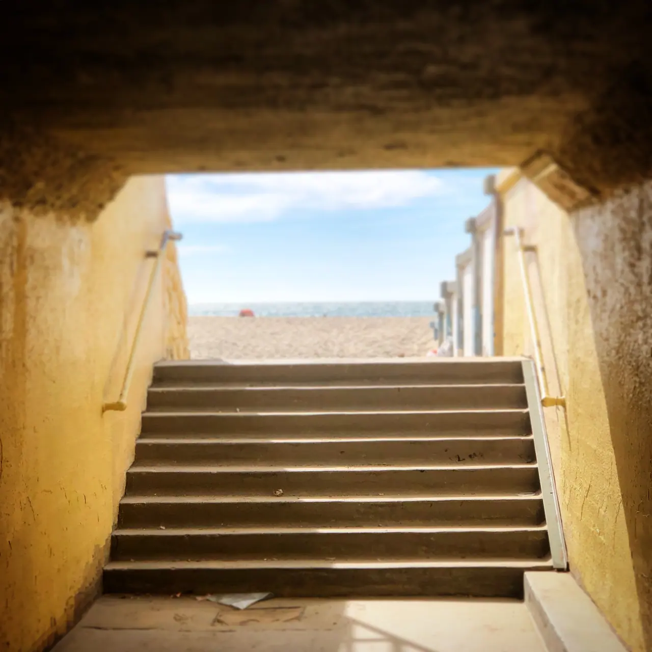 Steps leading toward daylight at Crystal Cove.