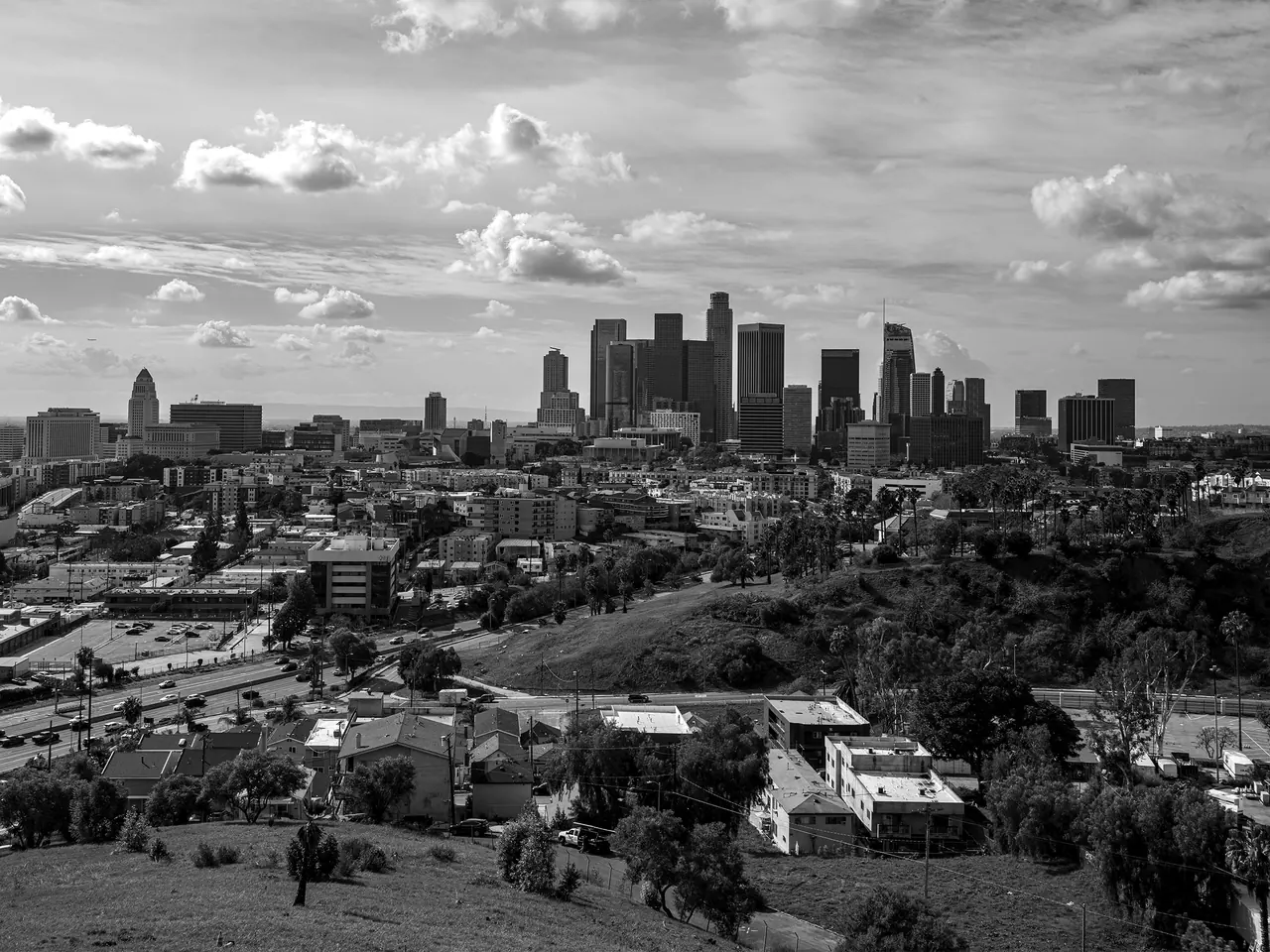 The Los Angeles skyline from Dodger Stadium.