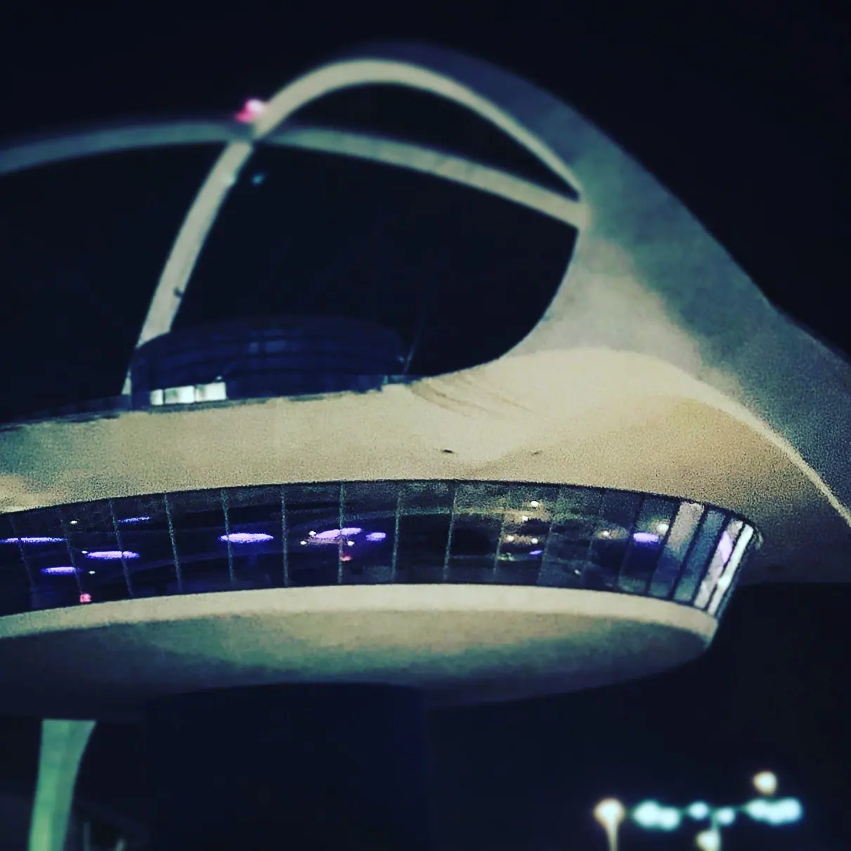 The illuminated Theme Building at LAX.