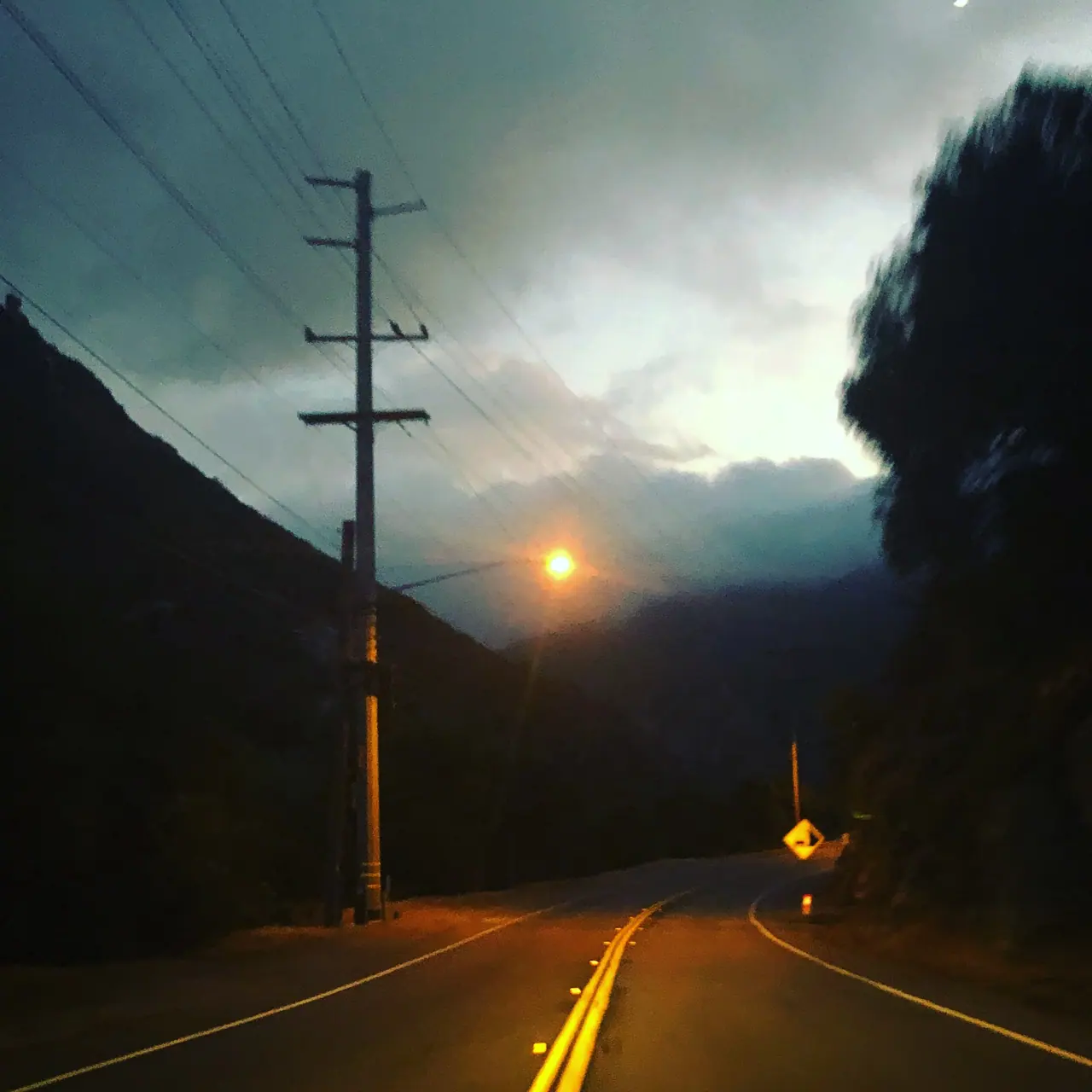 A bend in Mulholland Drive at dusk.