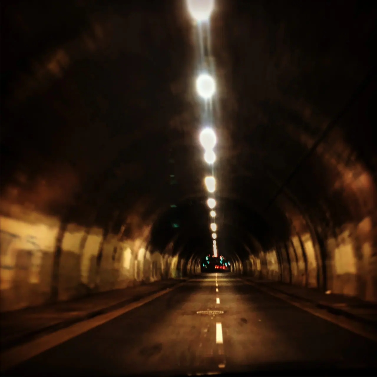 A line of lights through the 3rd Street Tunnel.